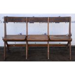 Set of oak folding theatre seats, for three people, late 19th /early 20th Century,