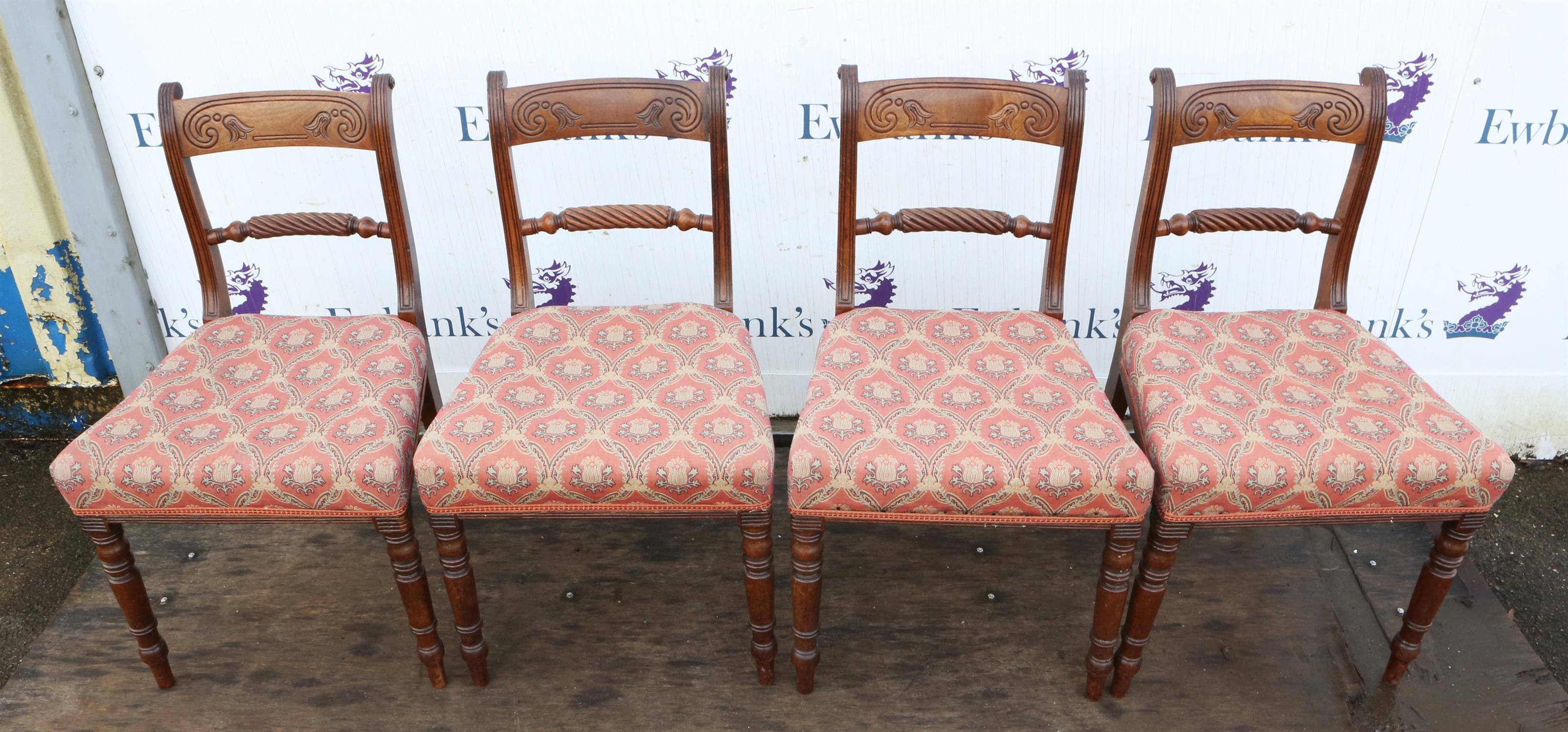 A set of George IV mahogany dining chairs, with rope twist mid bars and turned legs. (4) - Image 3 of 3