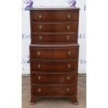 A small George III style mahogany bowfront chest on chest, 20th century, with seven drawers,