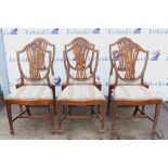 Set of six shield back mahogany Hepplewhite taste dining chairs, with drop in seats, 98cm high (6)