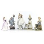 Four Lladro porcelain figure groups including ; Shepherdess with goats, height 25cm, 'Happiest Day',