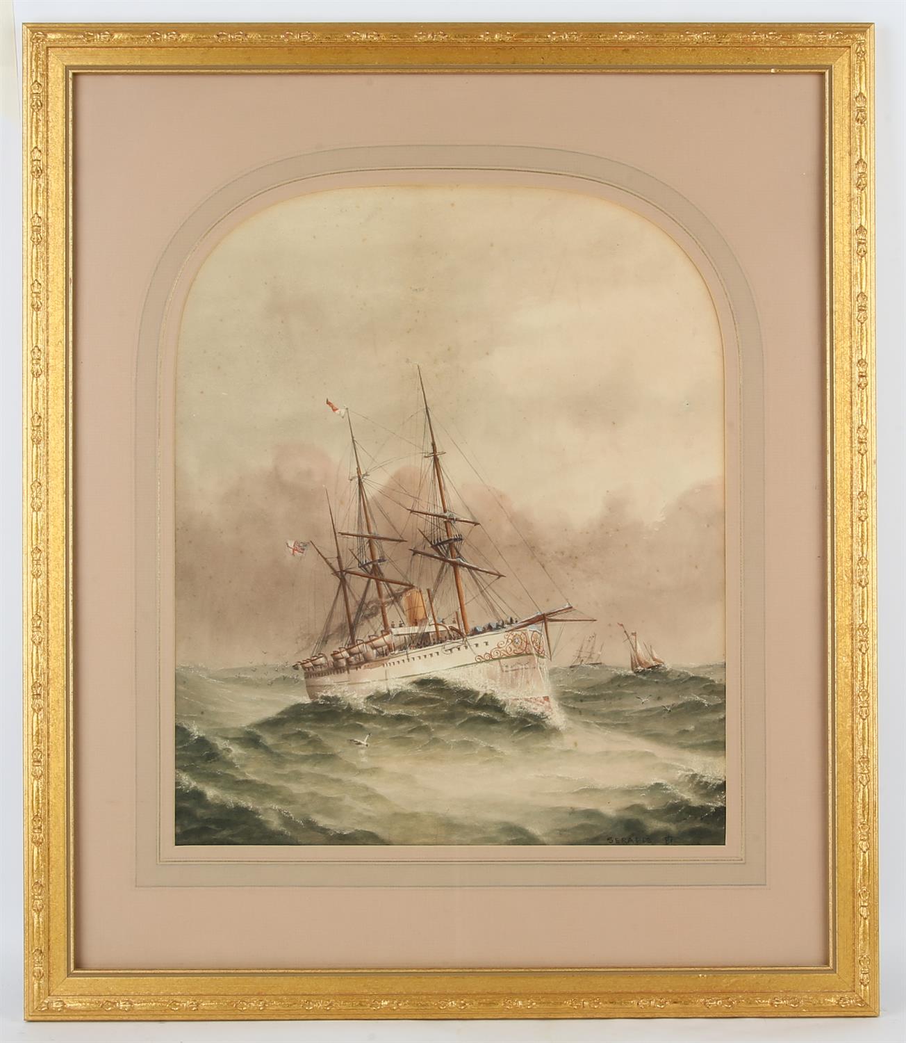 English School (19th century), H.M.S. Serapis, inscribed and dated '81 lower right, 45.5 x 38cm.