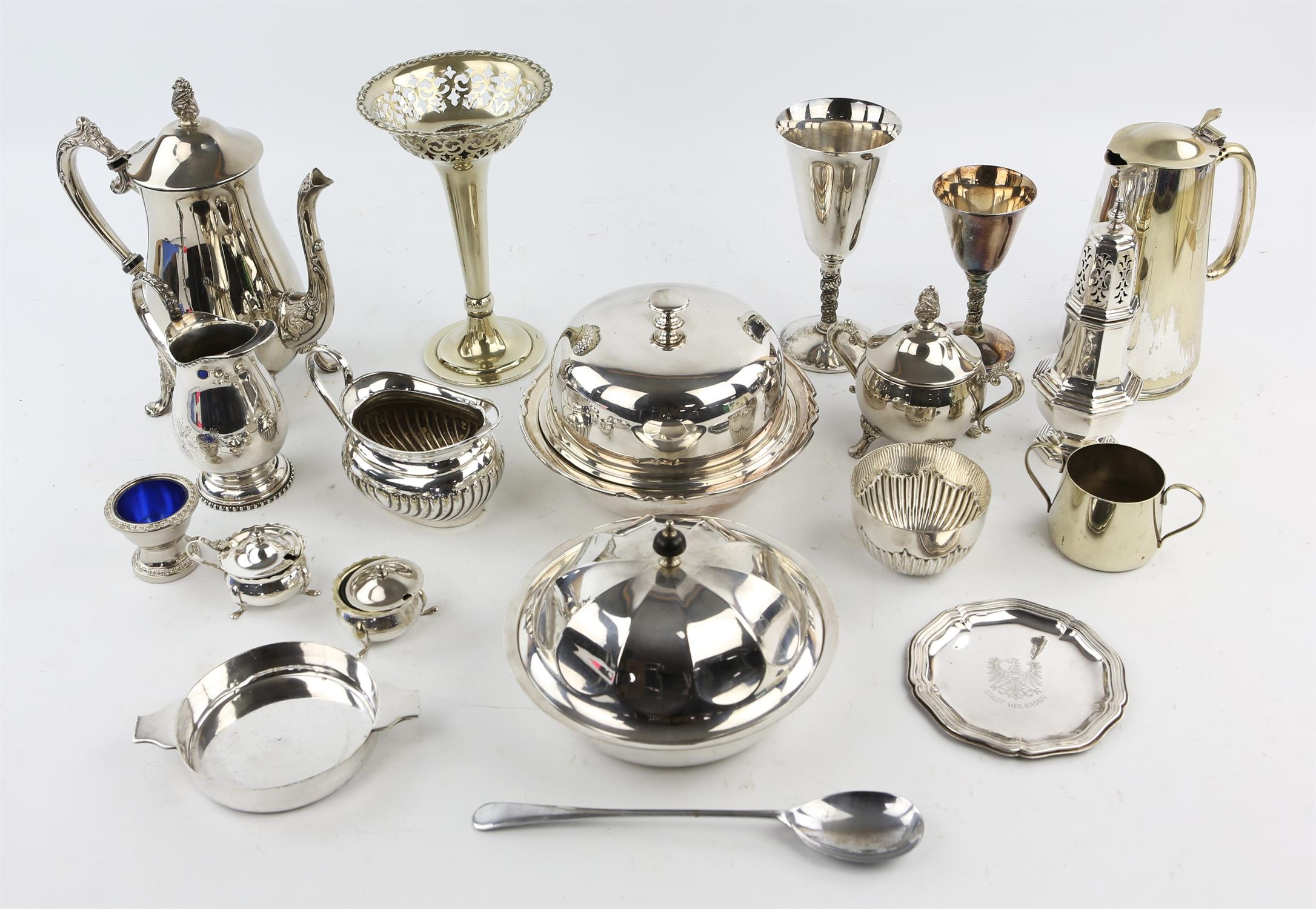 A group of silver plated items, to include twenty four goblets, Spanish, by Valero,