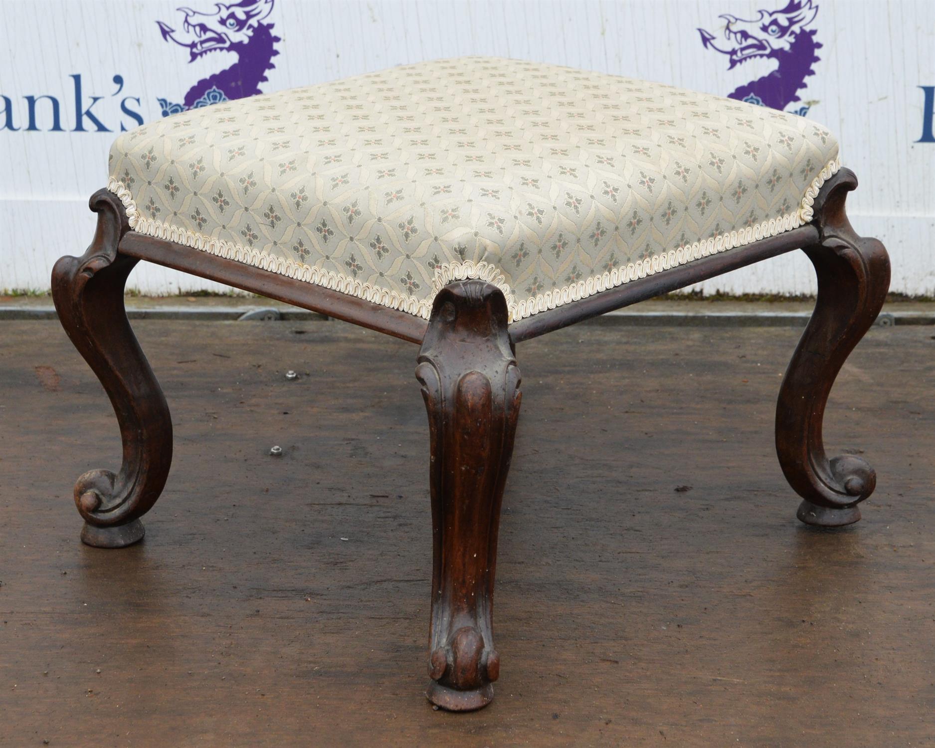 A Victorian rosewood stool, square and upholstered, on cabriole legs, W 33cm - Image 2 of 2