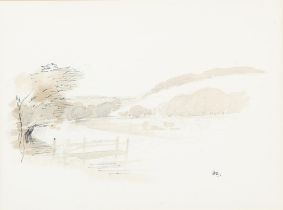Hugh Casson (1910-1999), Lake Landscape, watercolour, pen and in, initialled lower right, 17 x 23cm.
