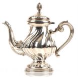 Swirl pattern continental silver tea pot, 800 grade, 142 gm