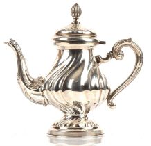 Swirl pattern continental silver tea pot, 800 grade, 142 gm