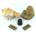 A collection of Natural History items and hardstones, to include three sea urchins, three shells,