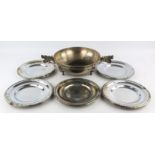 A large quantity of Chinese silver plated serving dishes, oval and circular dish rings, plates,