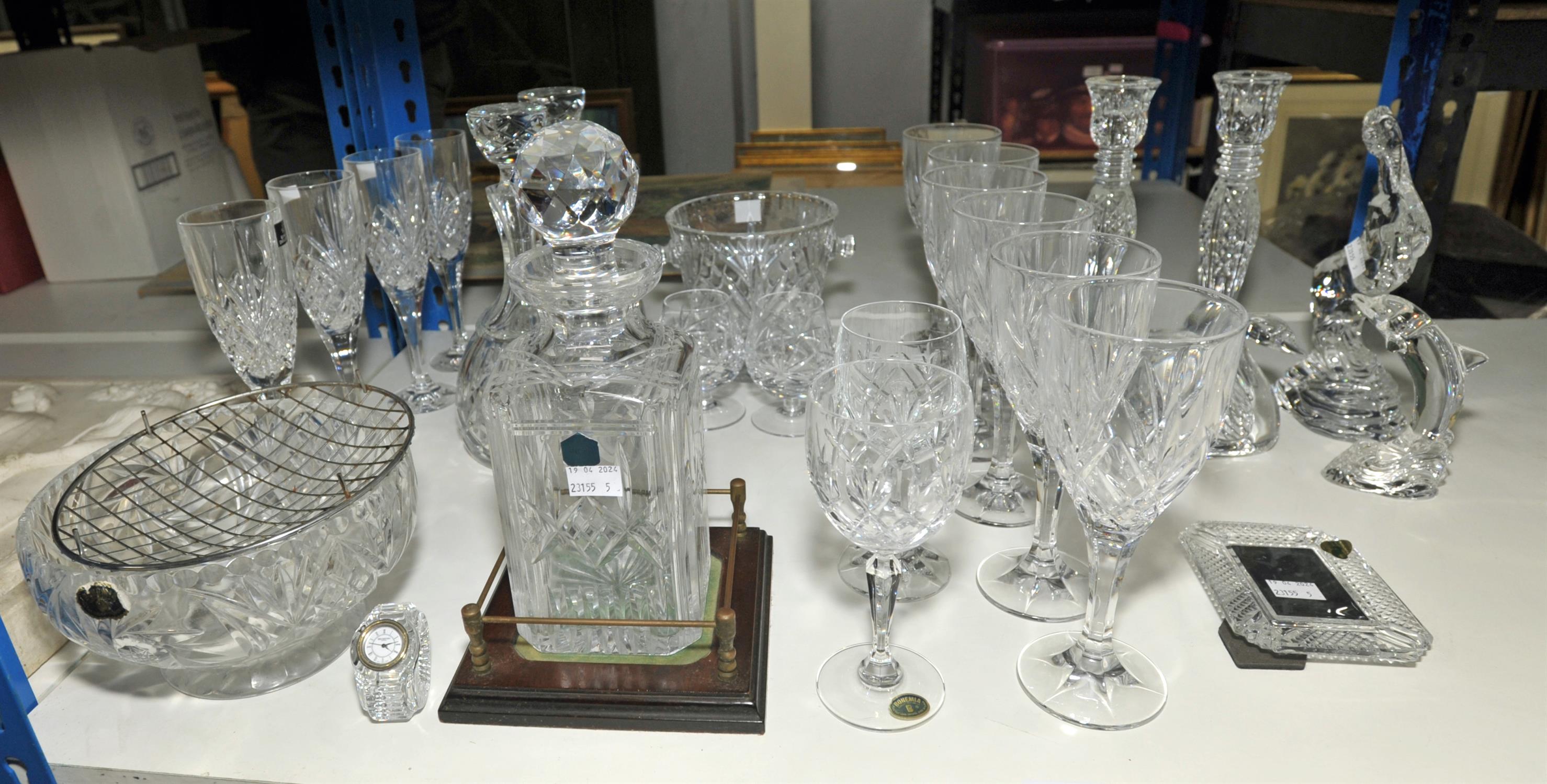 A group of modern Waterford crystal ornaments including ; a pair of candlesticks, 25.5cm, a swan, - Image 2 of 2