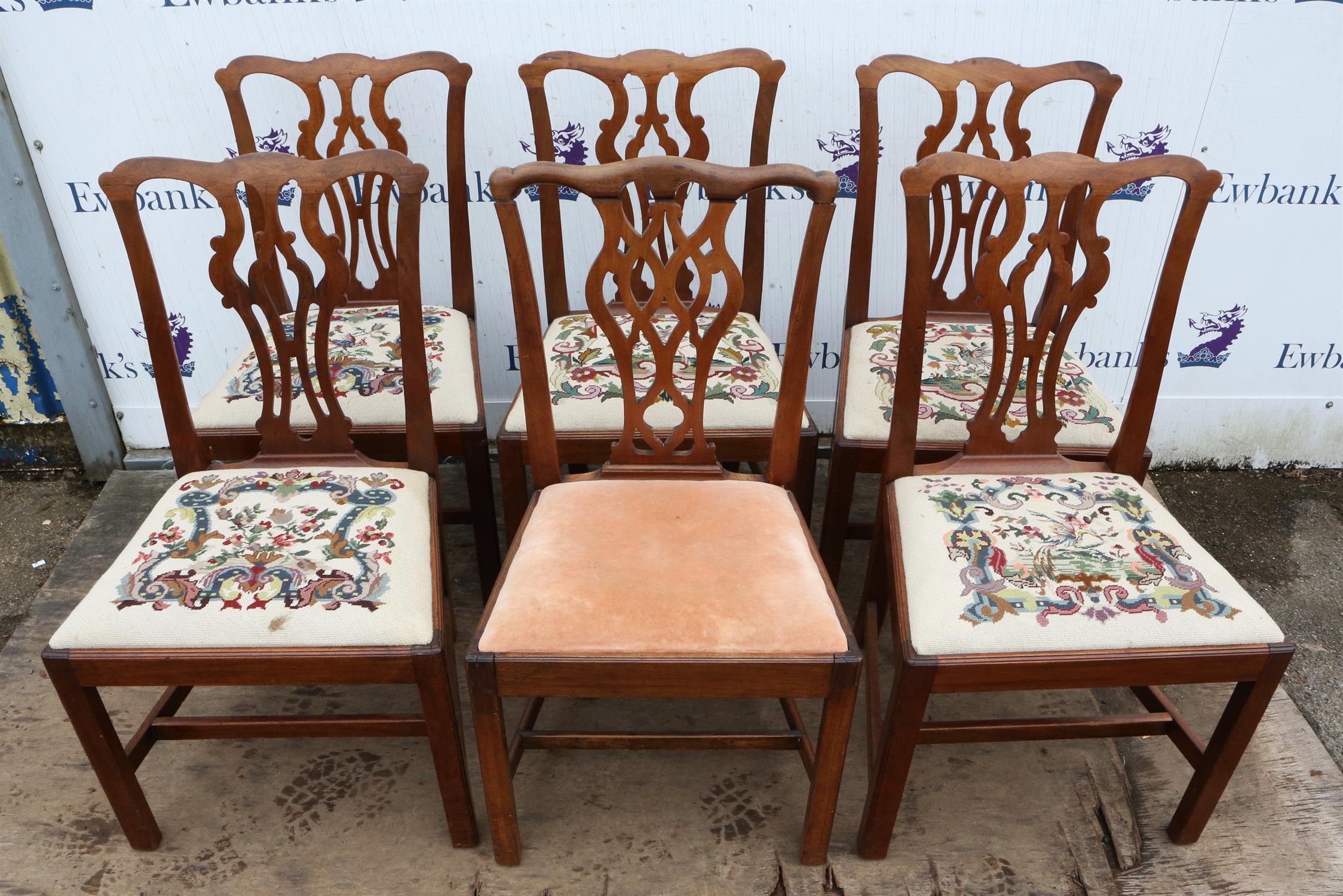 A set of five George III mahogany dining chairs, together with a further matched example, (6) - Image 2 of 4