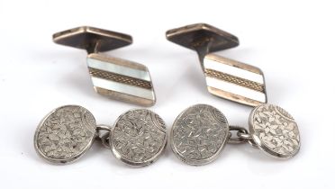 Pair of Edwardian Bright cut silver cufflinks, Chester, 1907 and another