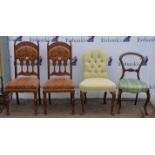 Pair of Edwardian walnut dining chairs, together with another dining chair and a George II style