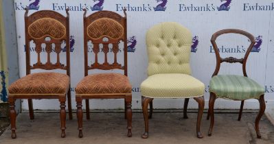 Pair of Edwardian walnut dining chairs, together with another dining chair and a George II style