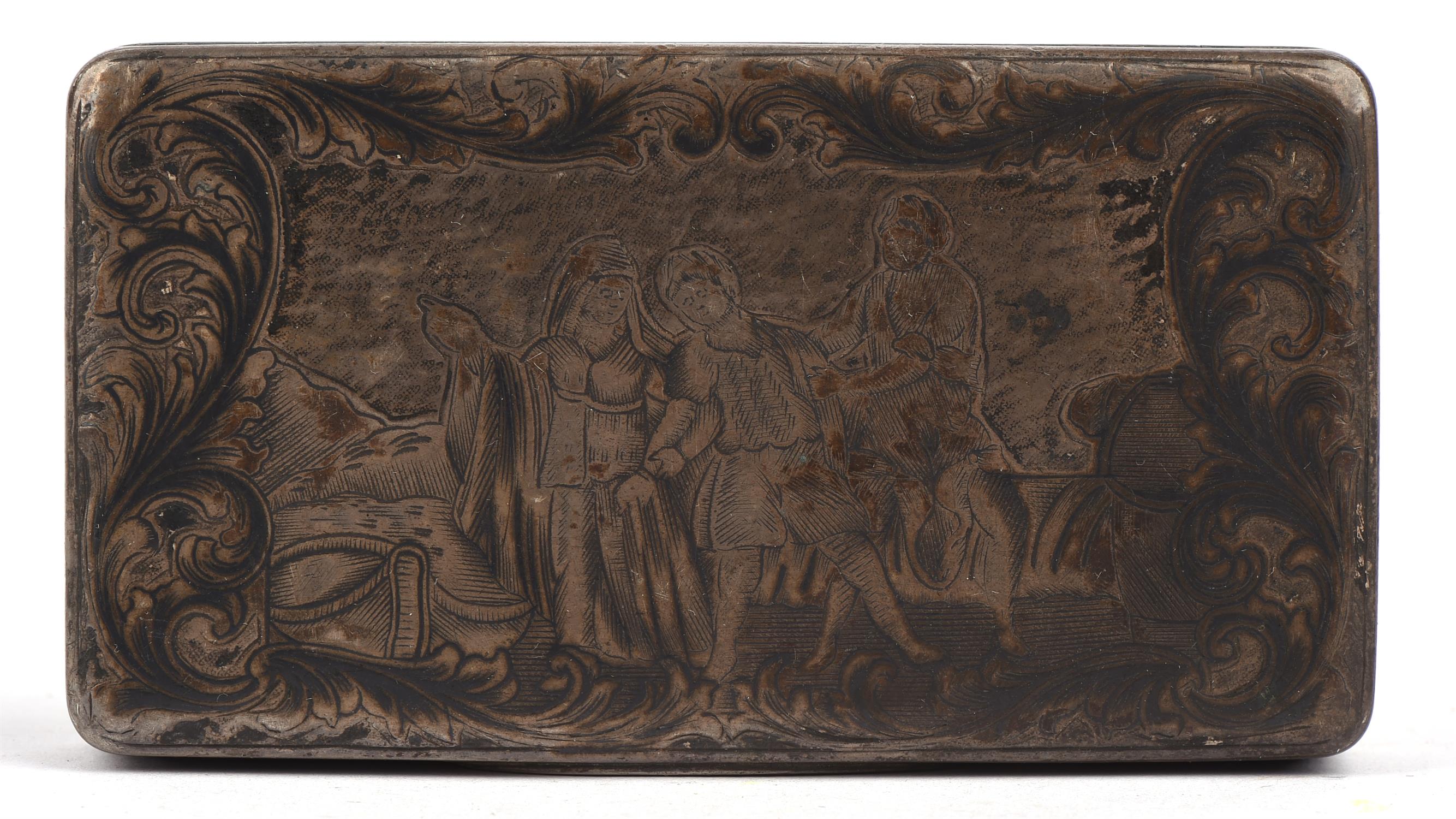 Russian ( Moscow ) silver pocket snuff box the hinged cover engraved with a group of three figures, - Image 2 of 4