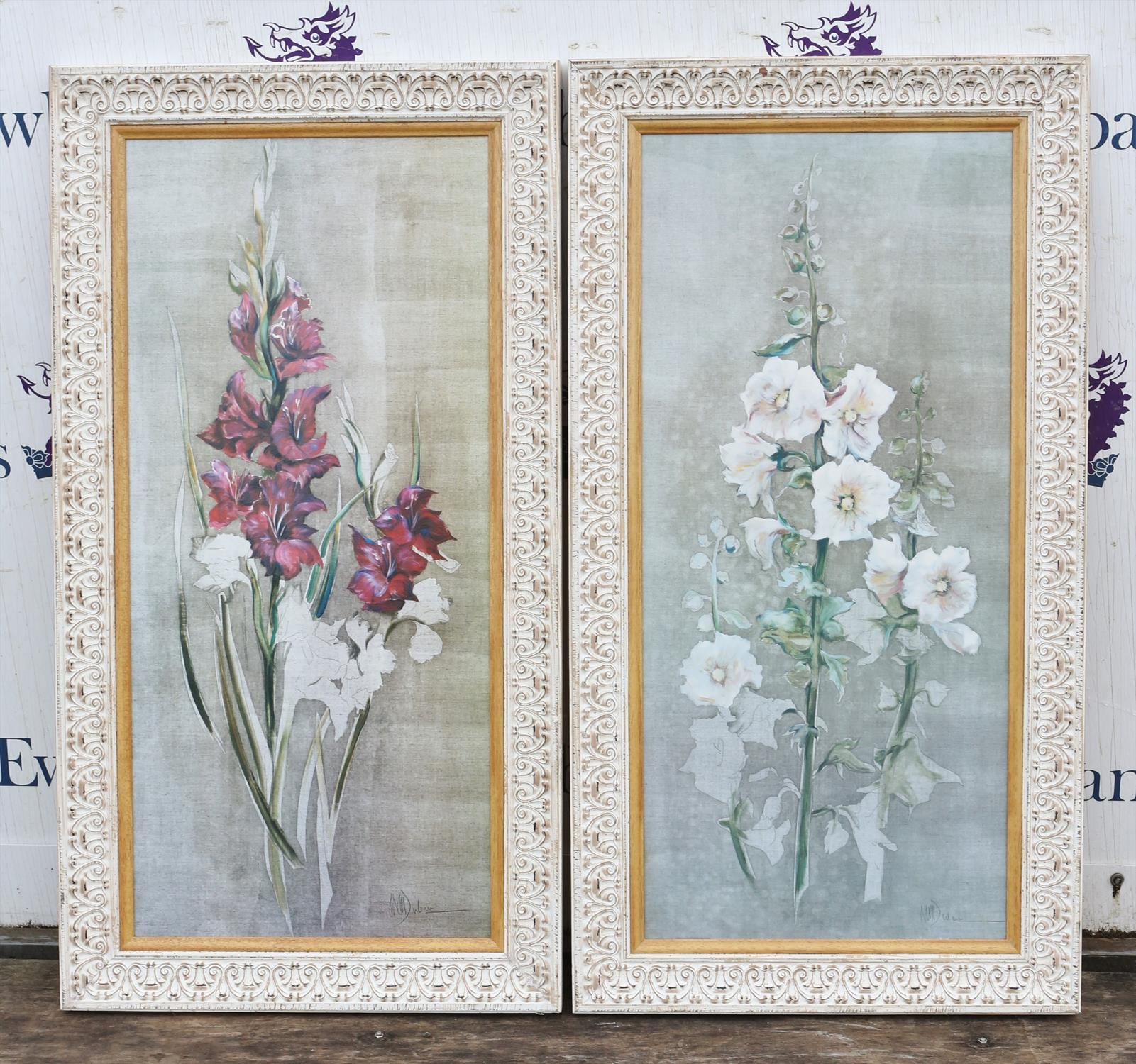 After N. M. Dulau, Study of Gladioli; Study of Hollyhock, a pair of oleograph prints,