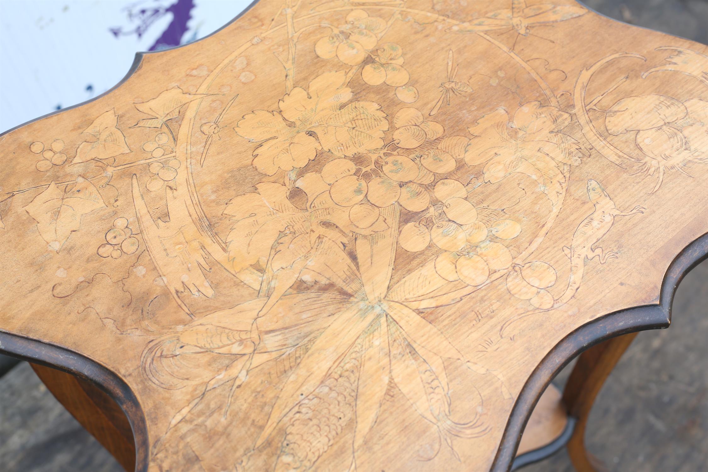 Edwardian table, late 19th/early 20th Century, with two shaped tiers, decorated with penwork of - Image 3 of 5