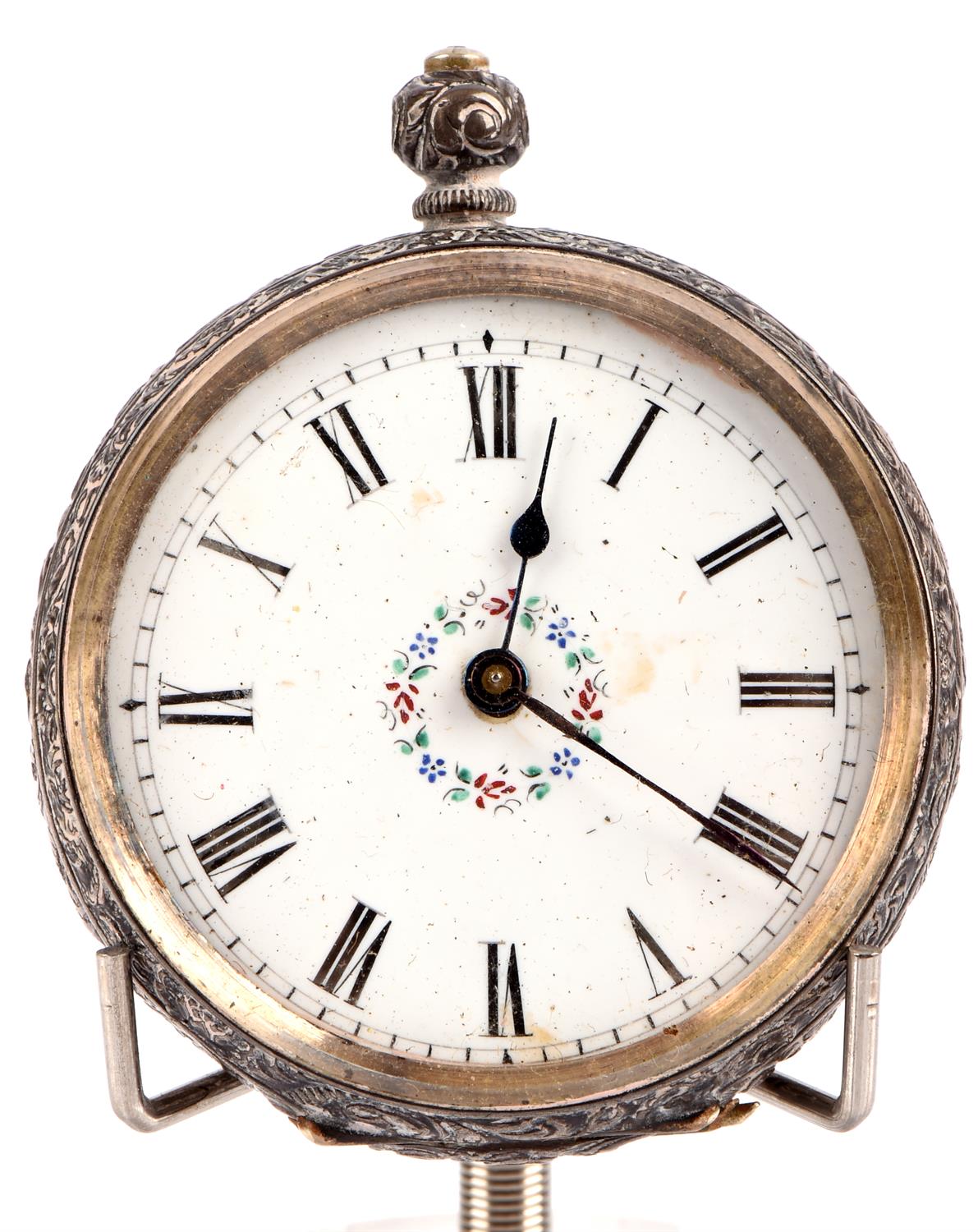 A silver hunter pocket watch with unsigned white enamel dial, keywind movement, a ladies open face - Image 2 of 8