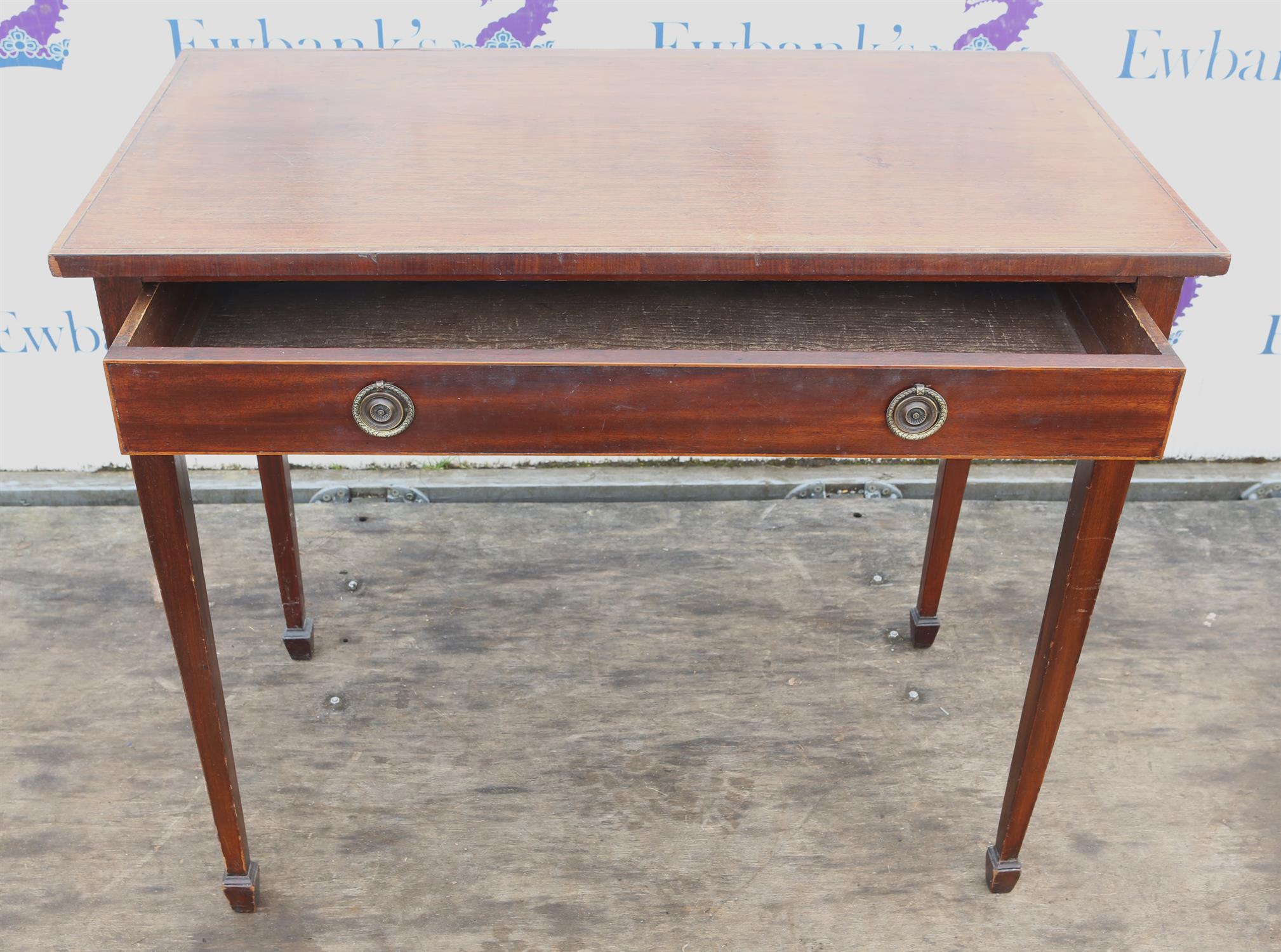 Mahogany and crossbanded rectangular table, 19th Century, with single long drawer, - Image 2 of 2