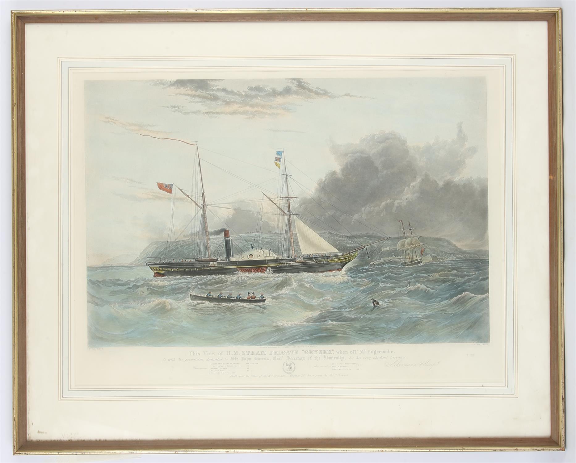 After Knell, This view of H.M. Steam Frigate "Geyser" when off Mt Edgecombe, aquatint by C. - Image 2 of 3