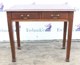 Rectangular mahogany desk, late 19th Century, with cloth writing surface, above two frieze drawers,