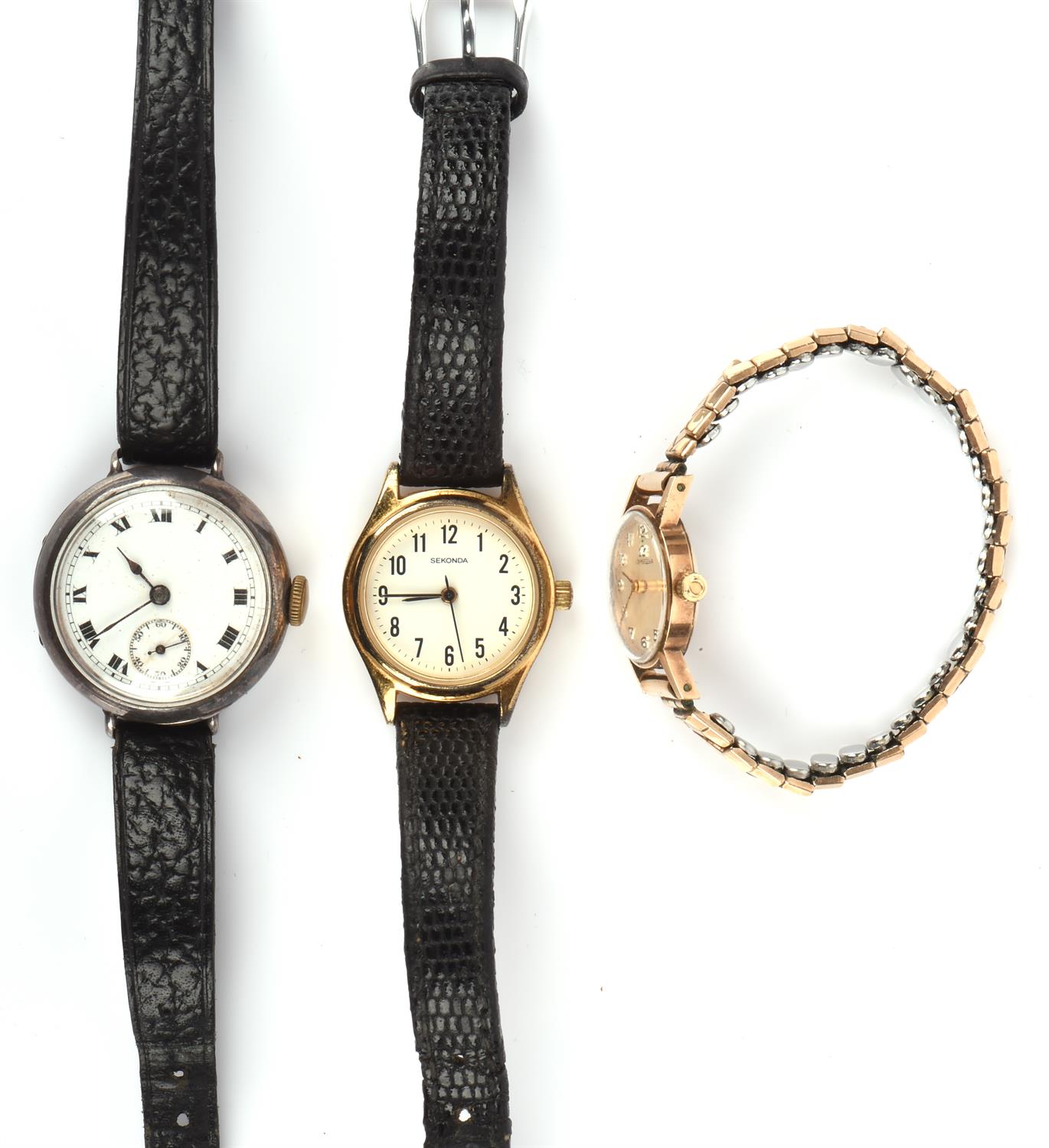 Three wrist watches consisting of an Omega ladies yellow metal wrist watch on expanding bracelet, - Image 2 of 2