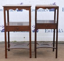Two George III mahogany wash stands, with drawers, the larger example with a later top,