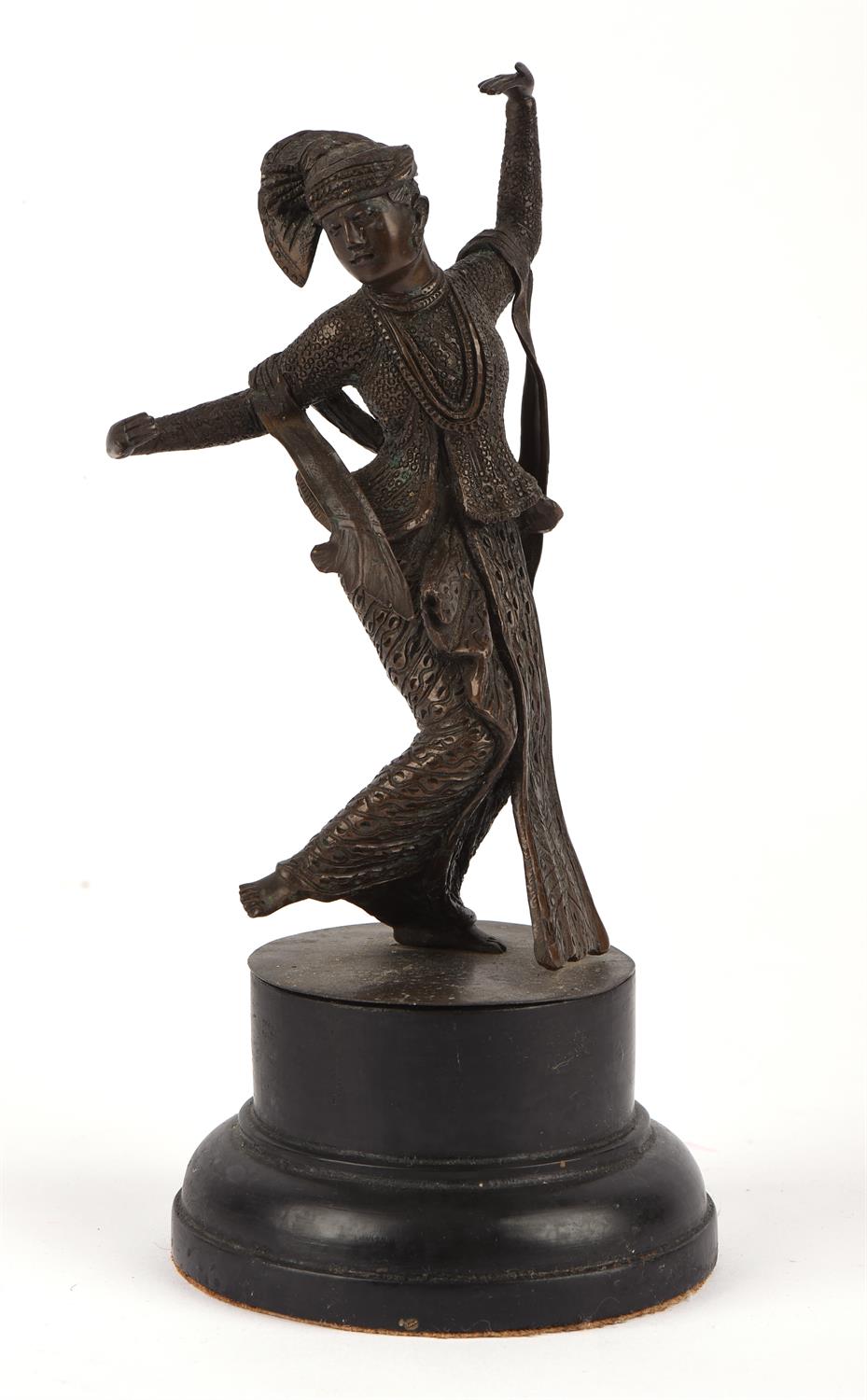 A pair of Balinese [or other South East Asian] bronze dancers; each one on a circular base; overall - Image 7 of 7