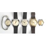 A group of five watches including a Jaquet-Droiz on leather strap, a Limit on leather strap,