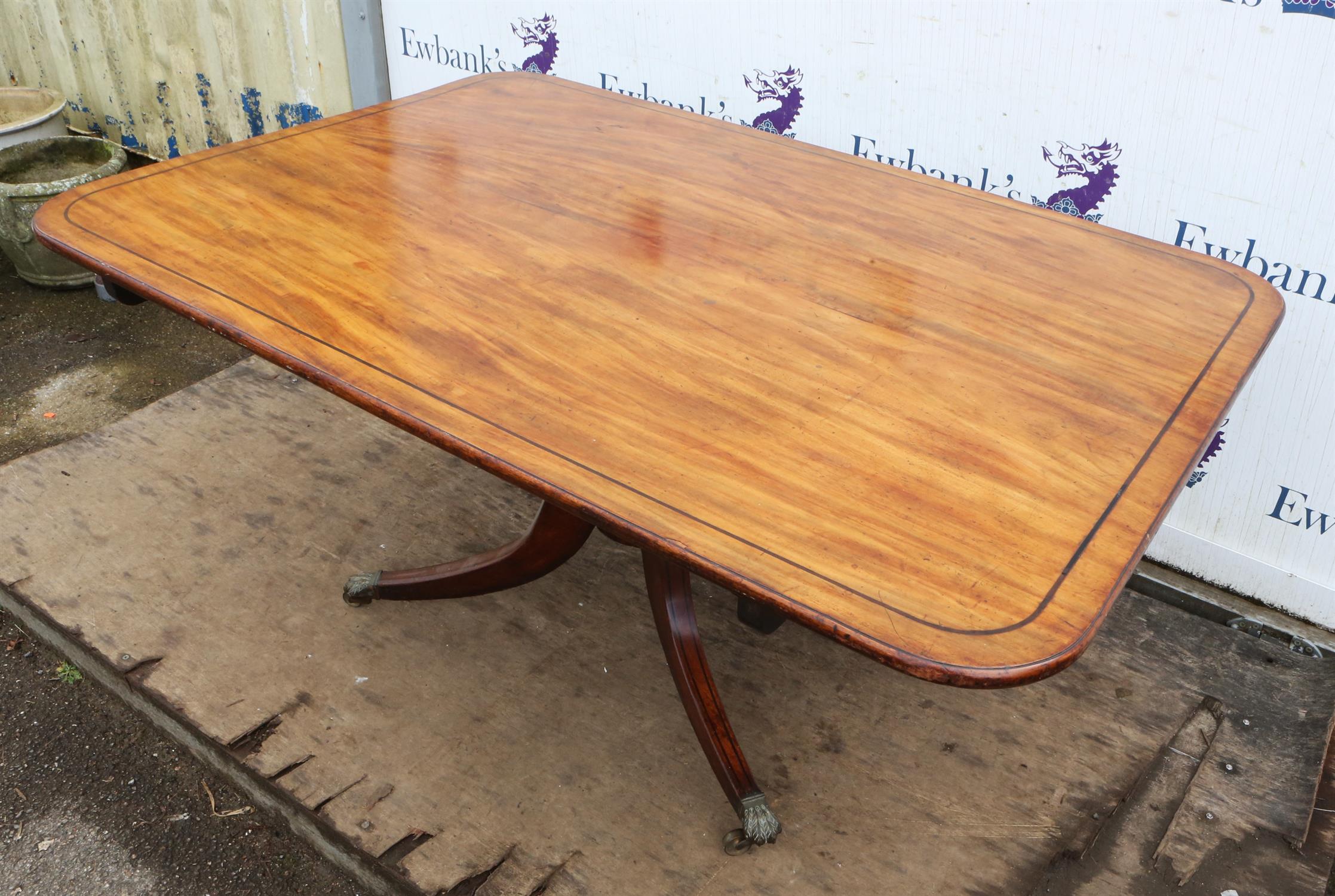 A Regency mahogany breakfast table, ebony banded, the tilt-top with rounded corners, - Image 3 of 3