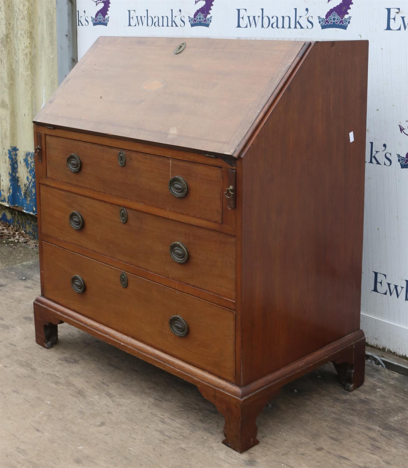 An Edwardian mahogany bureau, satinwood banded, the interior with a cupboard door, - Image 2 of 5