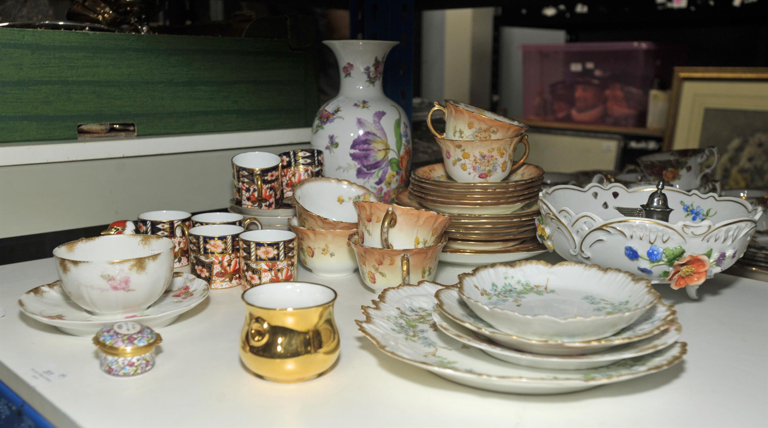 Six Royal Crown derby cups and saucers, in the Imari palate, together with a Goldfinch paperweight, - Image 2 of 2