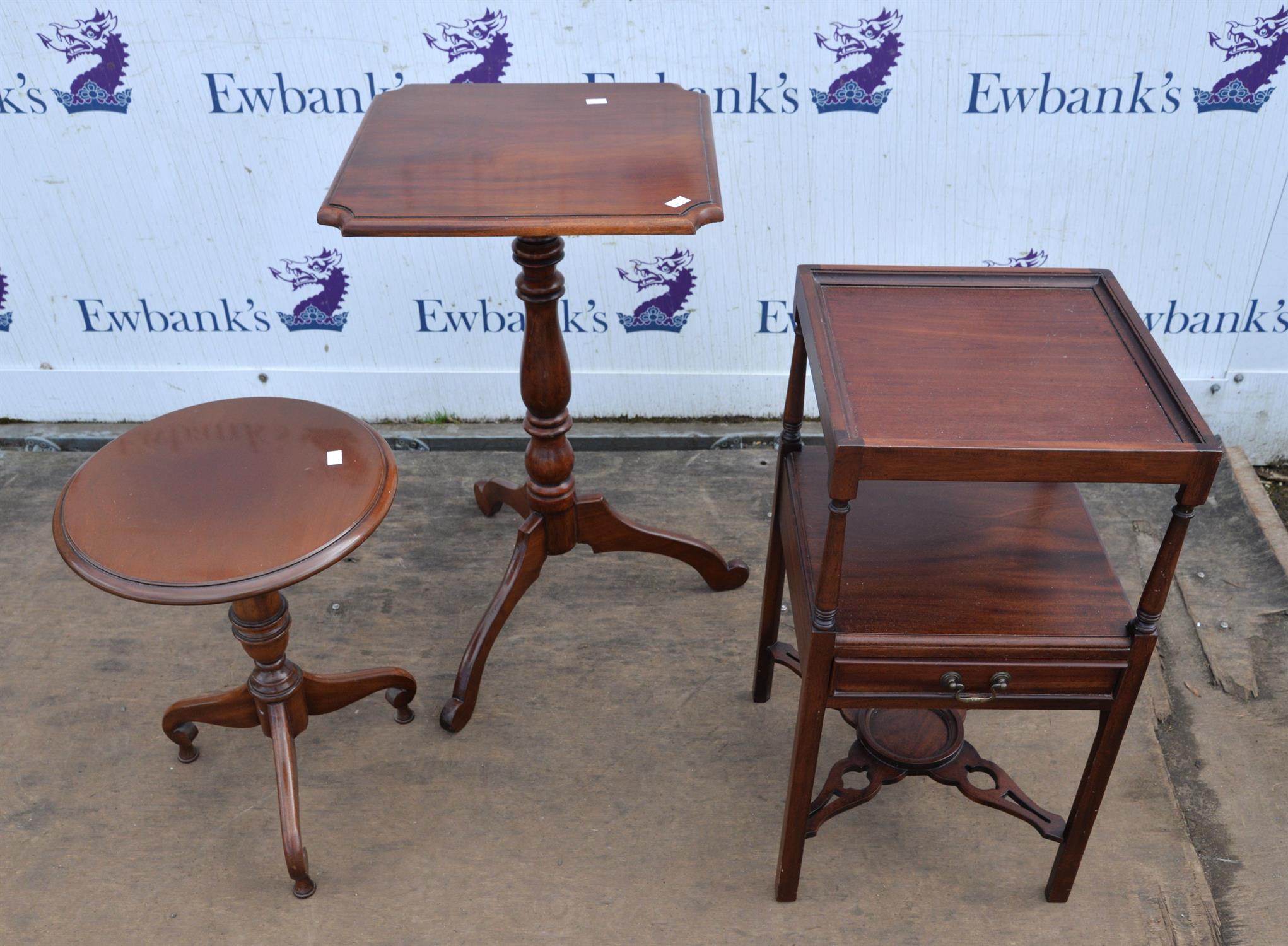 Mahogany tripod table, 19th Century, with square top, on turned column with tripod base, 76cm high, - Image 2 of 2