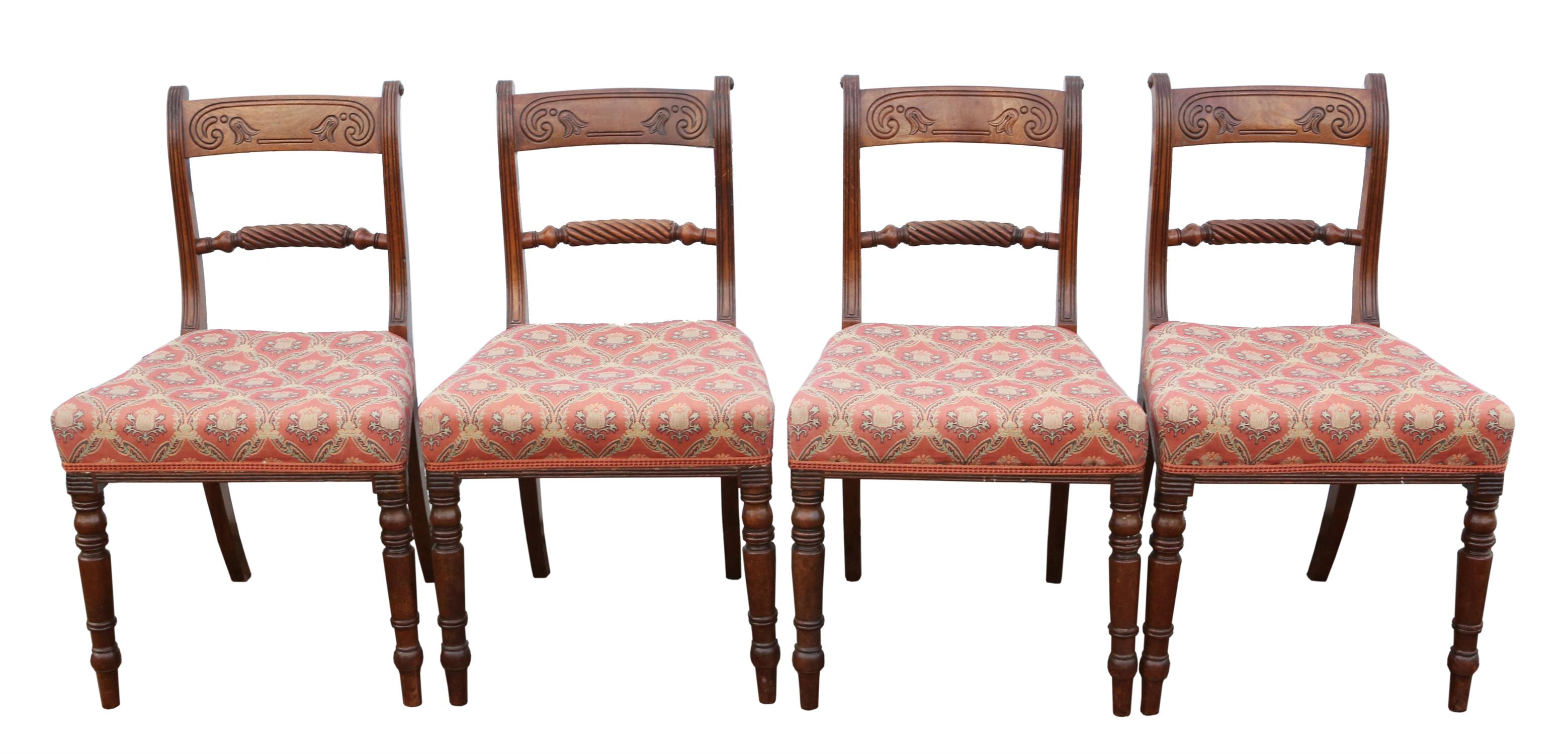 A set of George IV mahogany dining chairs, with rope twist mid bars and turned legs. (4)