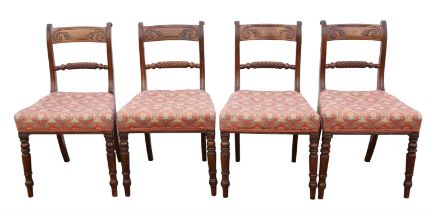 A set of George IV mahogany dining chairs, with rope twist mid bars and turned legs. (4)