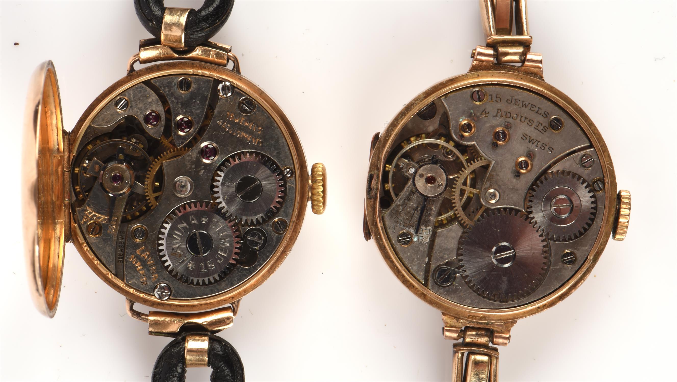 A Lavina Ladies gold wristwatch, the dial with Arabic numeral hour markers, minute track and blued - Image 2 of 2