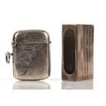 Silver matchbox case and bright cut silver vesta case