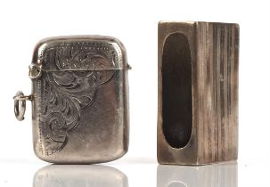 Silver matchbox case and bright cut silver vesta case