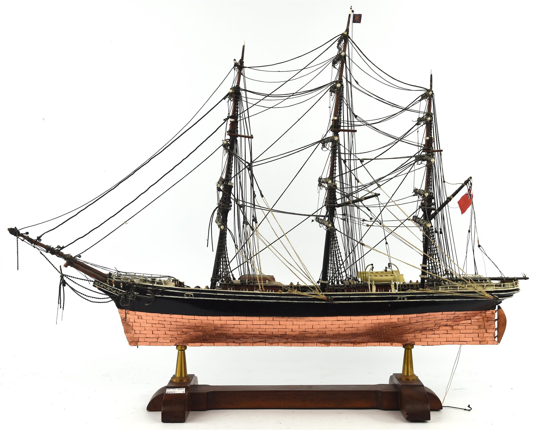 A small scale model of HMS Victory housed under a rectangular Perspex case, height 36cm and two