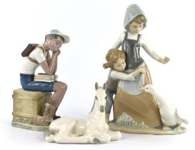 Ten Lladro porcelain figure groups including ; ' Avoiding the Goose', 'Sweet Dreams',