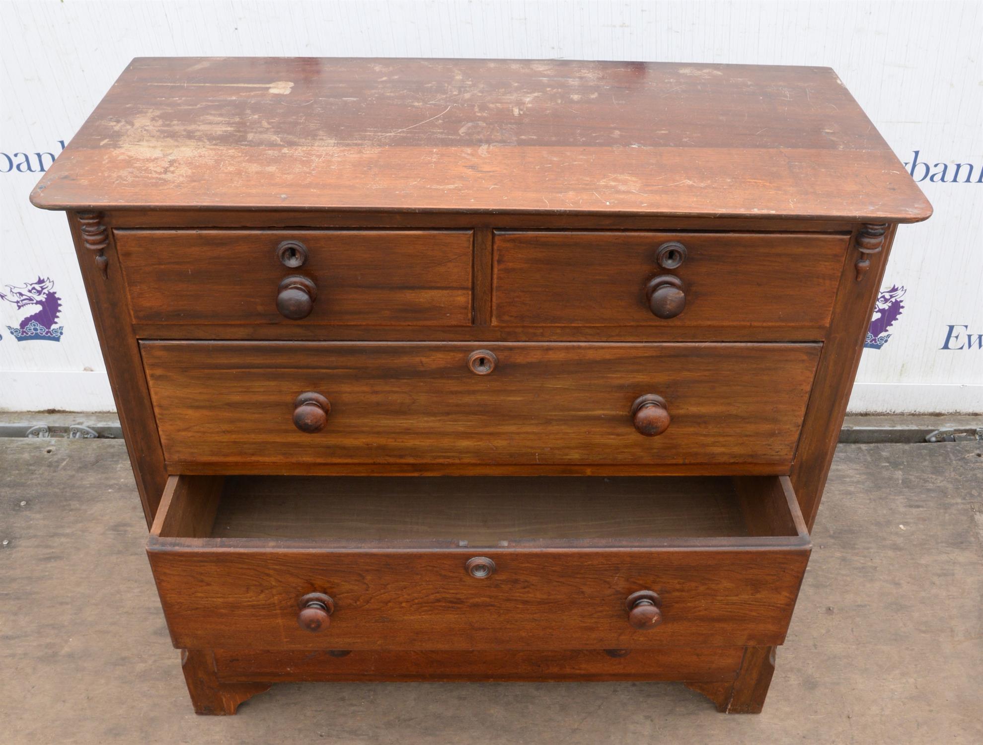 A Victorian mahogany chest of drawers, sides panelled, H 98cm, W 103cm, D 47cm - Image 2 of 3