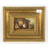 Marie Schwerin (19th Century). Chickens and duck, oil on board, 10 x 15cm. Framed.