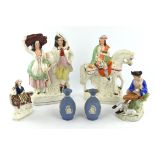 A quantity of mainly English and European ceramics including ; Staffordshire flatback figures,