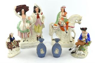 A quantity of mainly English and European ceramics including ; Staffordshire flatback figures,