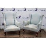 PLEASE NOT THESE CHAIRS ARE NOT A PAIR. A pair of George III style upholstered wing armchairs,