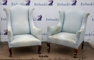 PLEASE NOT THESE CHAIRS ARE NOT A PAIR. A pair of George III style upholstered wing armchairs,