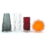 A Whitefriars glass vase from the textured range 'Volcano', pattern number 9717 in pewter,
