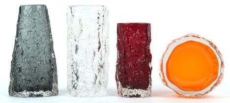 A Whitefriars glass vase from the textured range 'Volcano', pattern number 9717 in pewter,