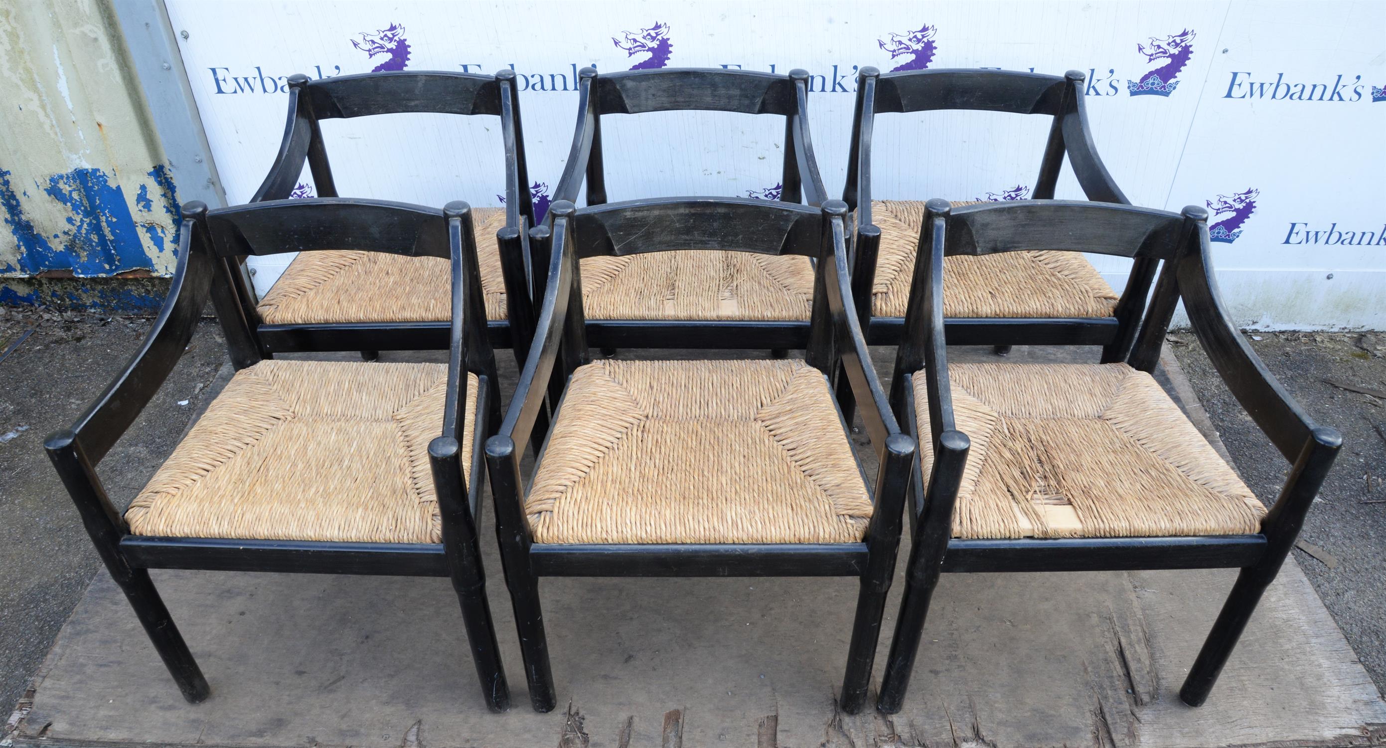 Vico Magistrelli (Italian, 1920-2006), set of six Carimate chairs, black colourway, - Image 4 of 4