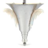 Unknown designer, a chromed metal and glass pendant light, with applied frosted glass mounts,